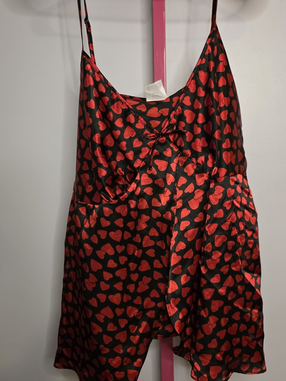 Vintage Avon Black and Red Heart Satin Nightwear Top 2x